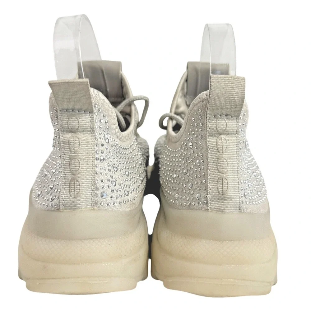 Bebe Y2K Rhinestone Bling Sneakers Size 8 Gray Silver Chunky Platform Sport Shoe